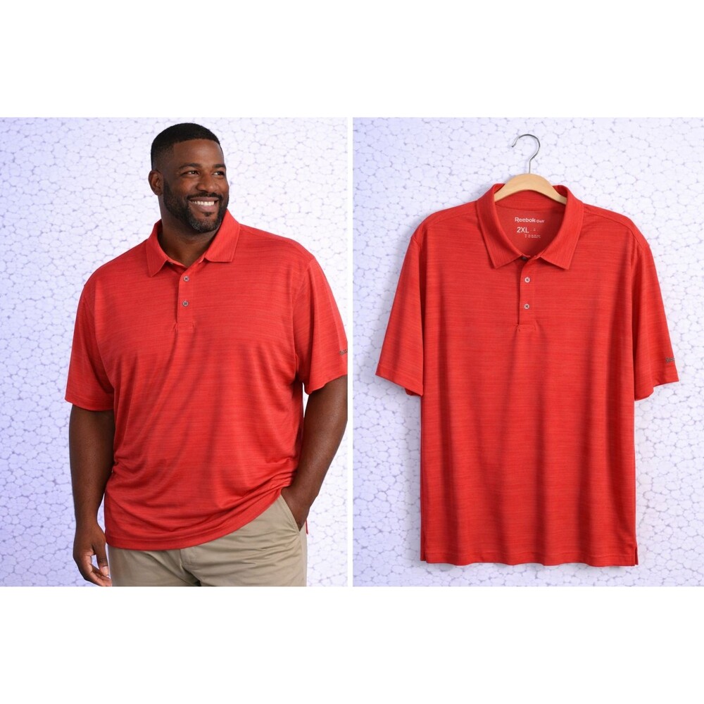 New Reebok Mens Golf Polo Shirt 2XL Short Sleeve UPF 15 Space Dyed Red
